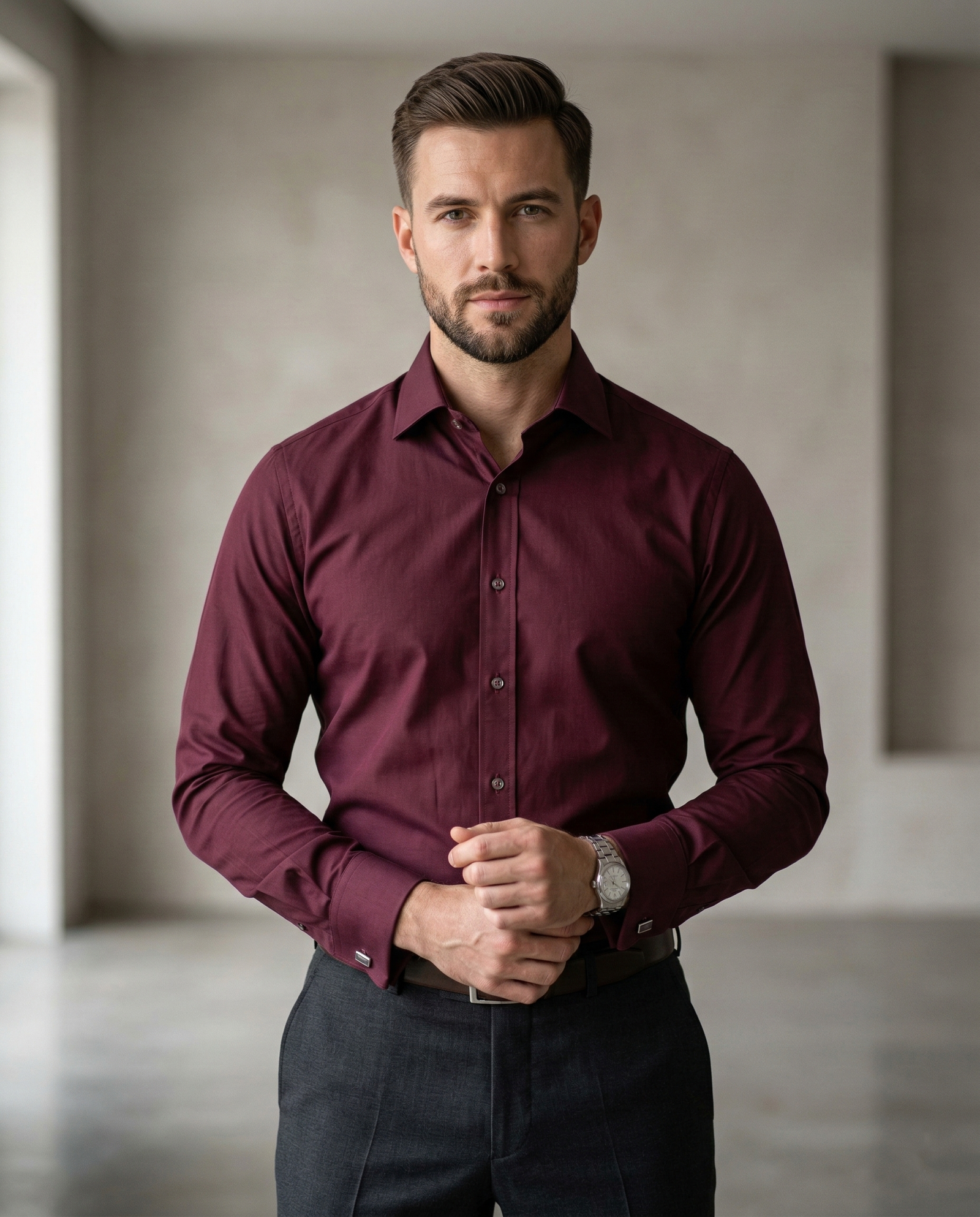 Wine Color Formal Shirt for Men | Premium Cotton Blend Regular Fit Office & Business Wear Shirt.