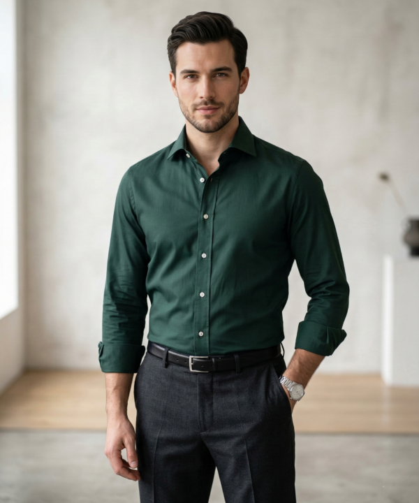 Dark Green Formal Shirt for Men | Premium Cotton Blend Regular Fit Office & Business Wear Shirt