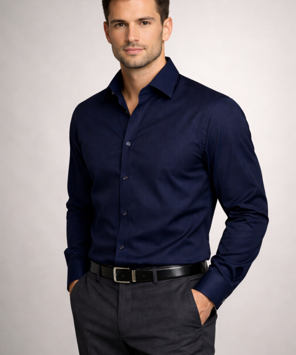 Men’s Navy Blue Formal Shirt | Premium Slim Fit Office Wear Shirt | Full Sleeve Cotton Blend Business Shirt for Men