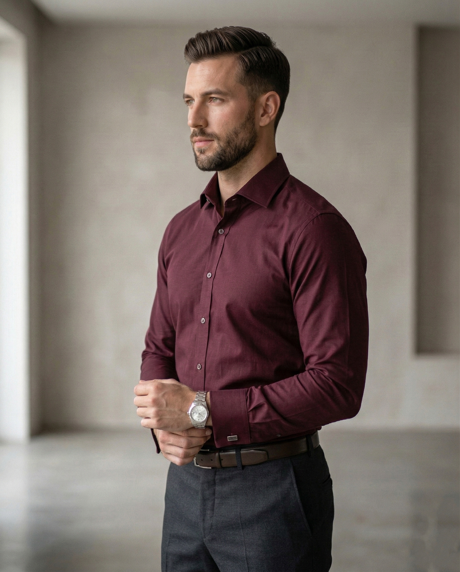 Wine Color Formal Shirt for Men | Premium Cotton Blend Regular Fit Office & Business Wear Shirt. - Image 4
