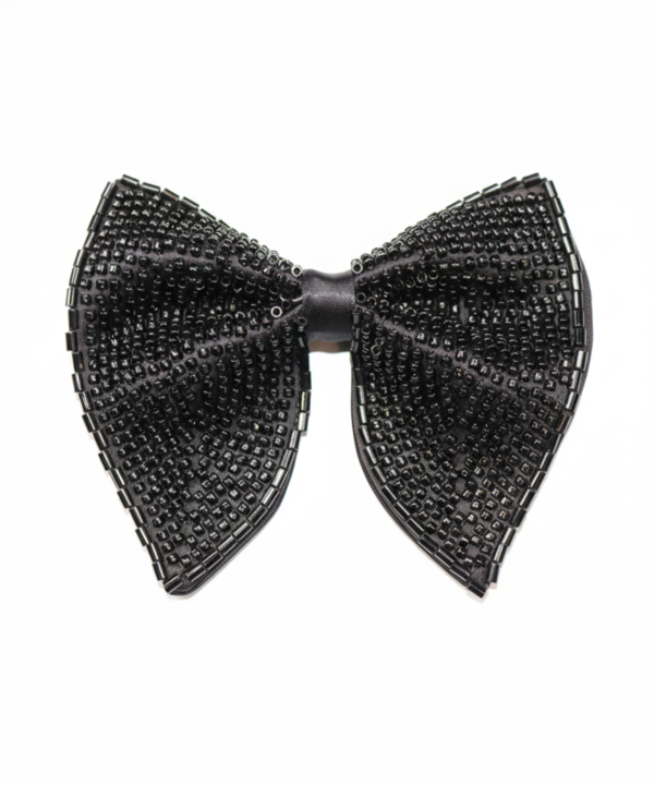 Black Embroidered Beaded Statement Bow Tie
