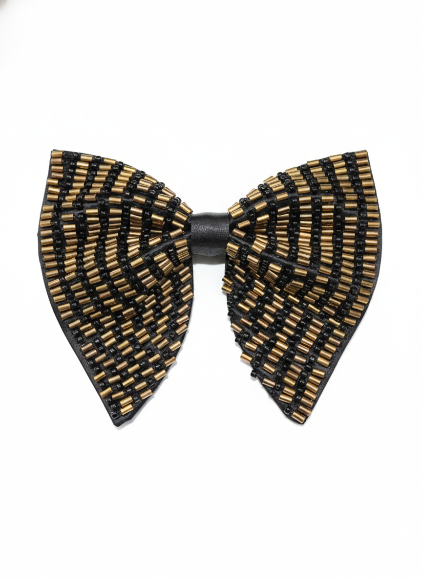 Black & Gold Scattered Embroidered Bow Tie