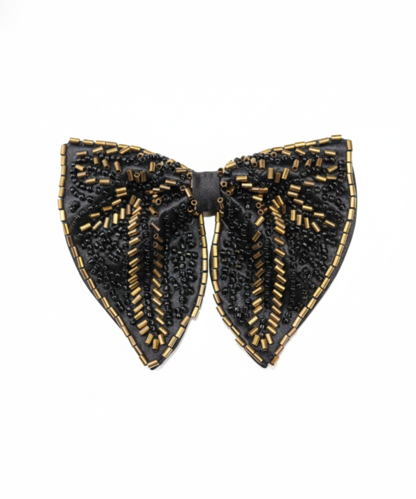 Black & Antique Gold Embroidered Bow Tie