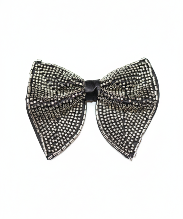 Men’s Black & Silver Beaded Embroidered Bow Tie