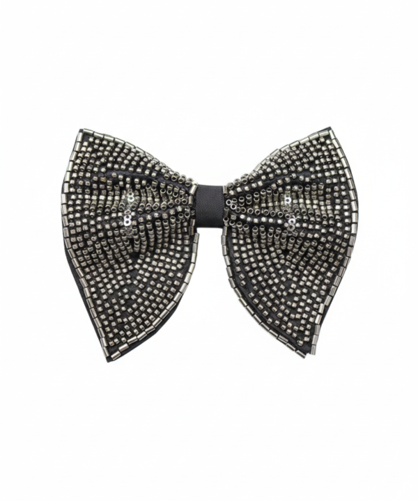 Men's Black Hand-Embroidered Metallic Beaded Bow Tie