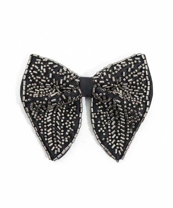 Men's Black Hand-Embroidered Metallic Beaded Bow Tie