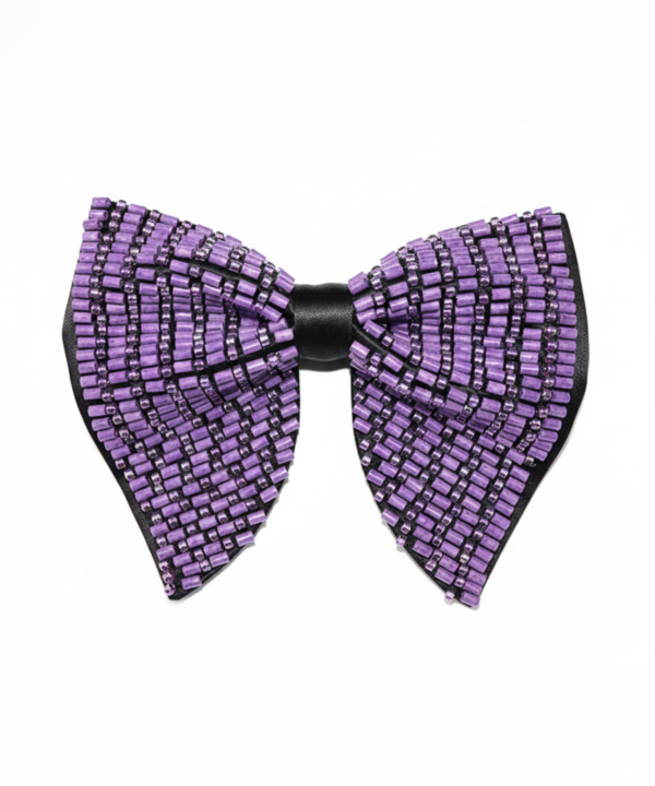 Hand-Beaded Purple Crystal & Metallic Bugle Bow Tie