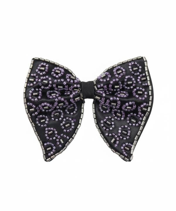 Purple Hand-Beaded Geometric Silk Bow Tie