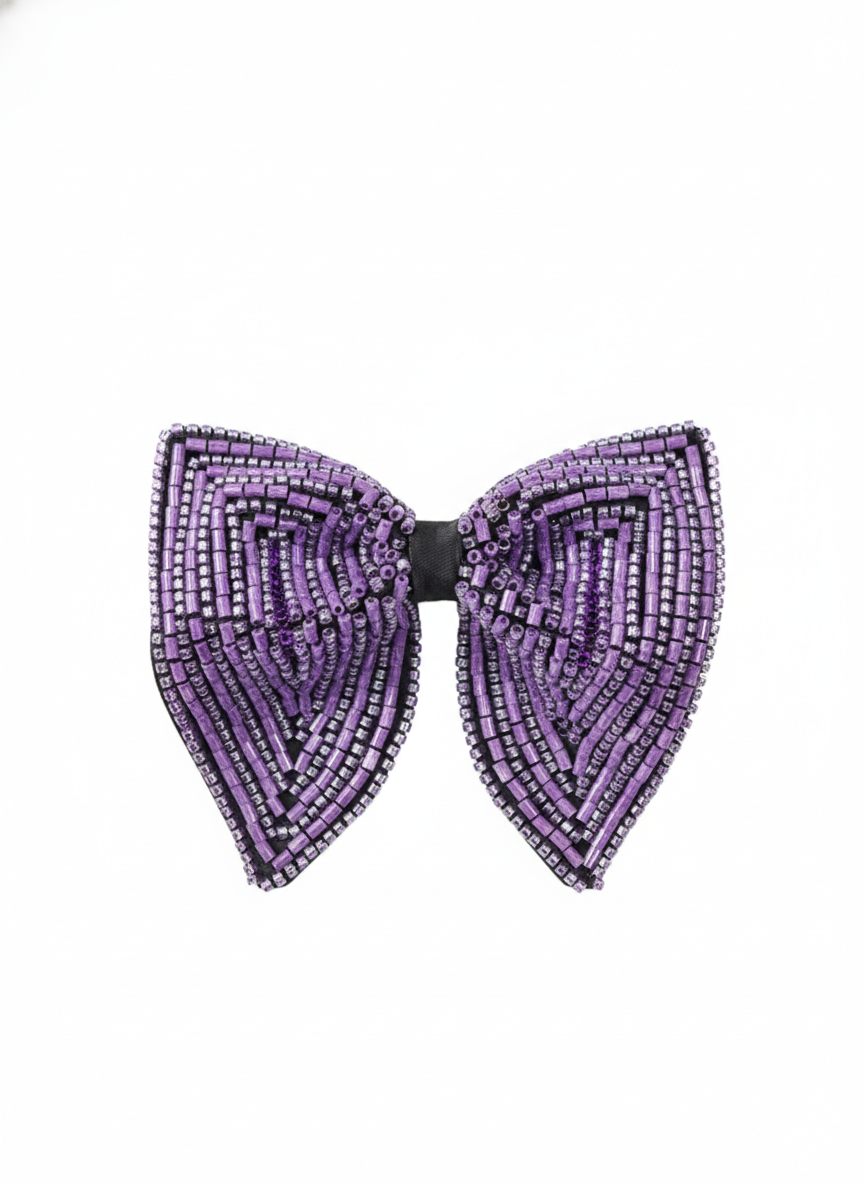 Purple Hand-Beaded Crystal Luxury Designer Bow Tie - Image 3