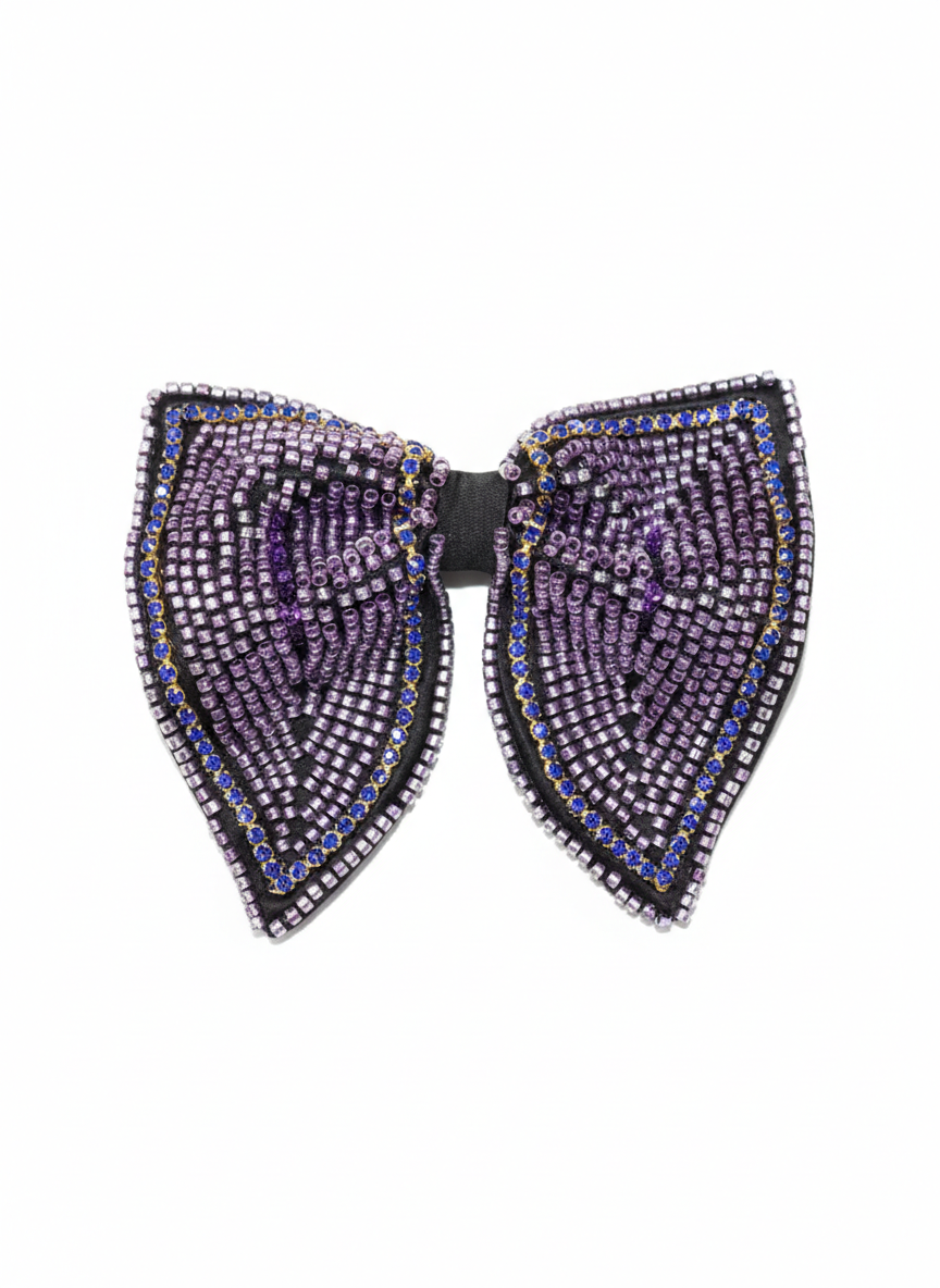Purple Hand-Beaded Crystal Luxury Designer Bow Tie