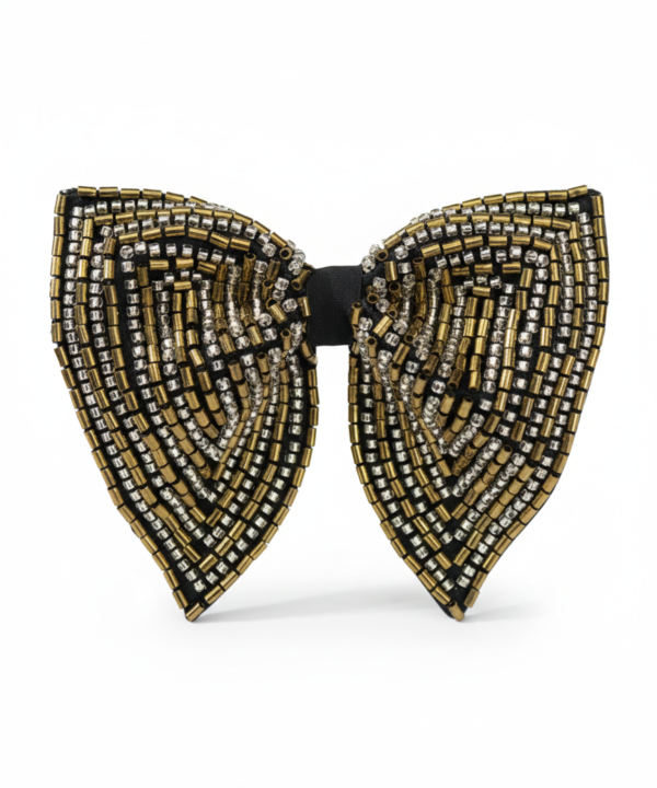 Gold & Silver Geometric Hand-Embroidered Bow Tie