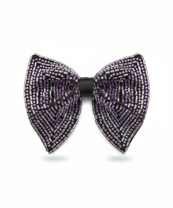 The Midnight Amethyst Hand-Beaded Artisan Bow Tie