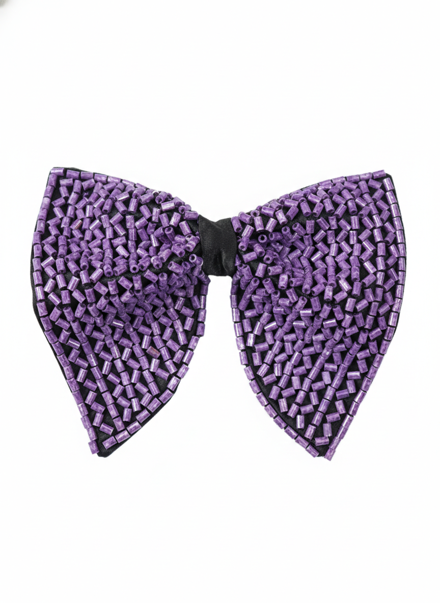 Royal Amethyst Hand-Beaded Textured Bow Tie