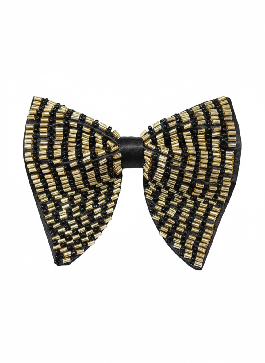 Noir & Gold Art Deco Hand-Beaded Bow Tie