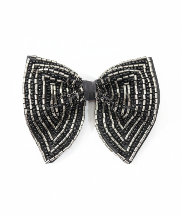 Gunmetal & Onyx Chevron Hand-Beaded Bow Tie