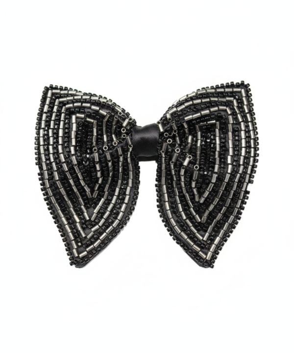 Stealth Onyx & Silver Hand-Beaded Bow Tie