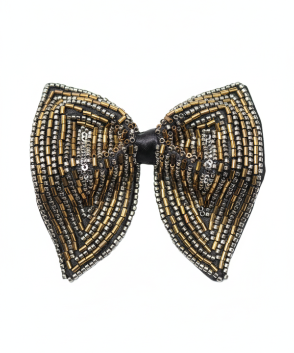 Antique Bronze & Silver Hand-Beaded Luxury Bow Tie