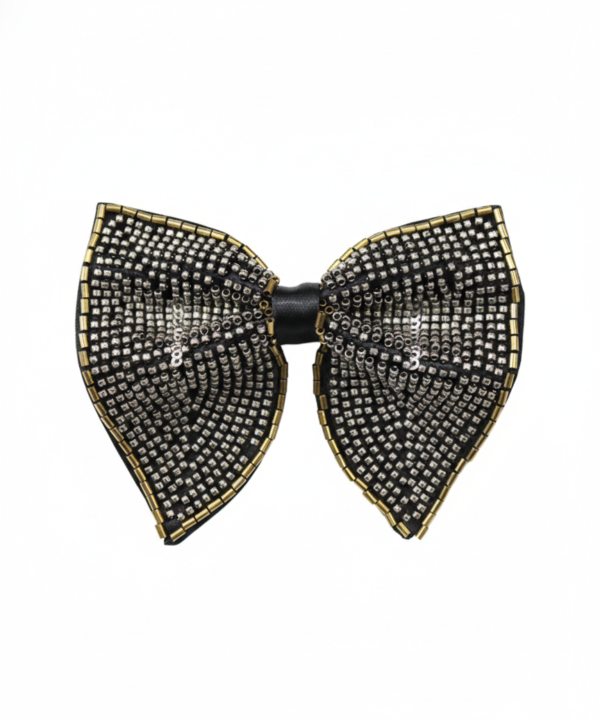 Hand-Beaded Metallic Butterfly Bow Tie