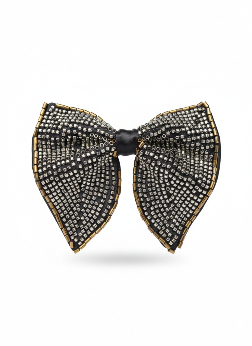 Artisan Metallic Beaded Butterfly Bow Tie