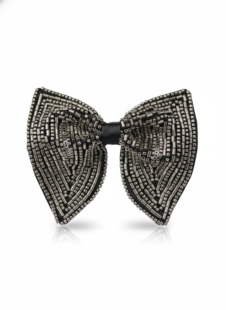 Royal Metallic Beaded Butterfly Statement Bow Tie