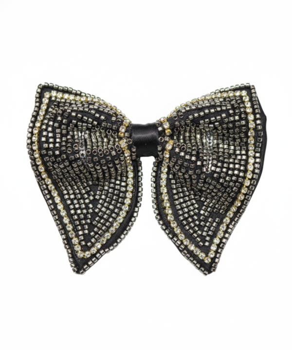 Elite Hand-Beaded Silver Butterfly Statement Bow Tie