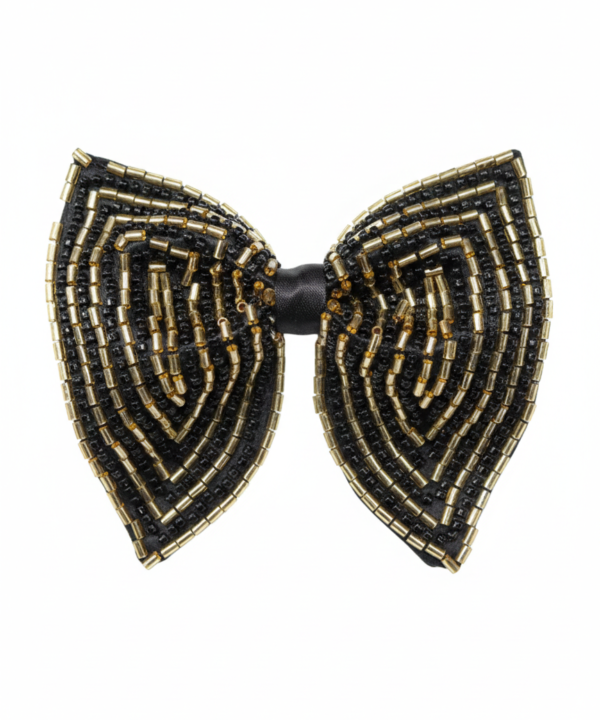 Hand-Embroidered Gold Bead Butterfly Bow Tie