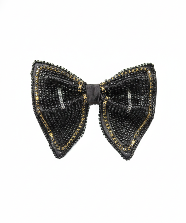 Hand-Embroidered Midnight Black Butterfly Bow Tie