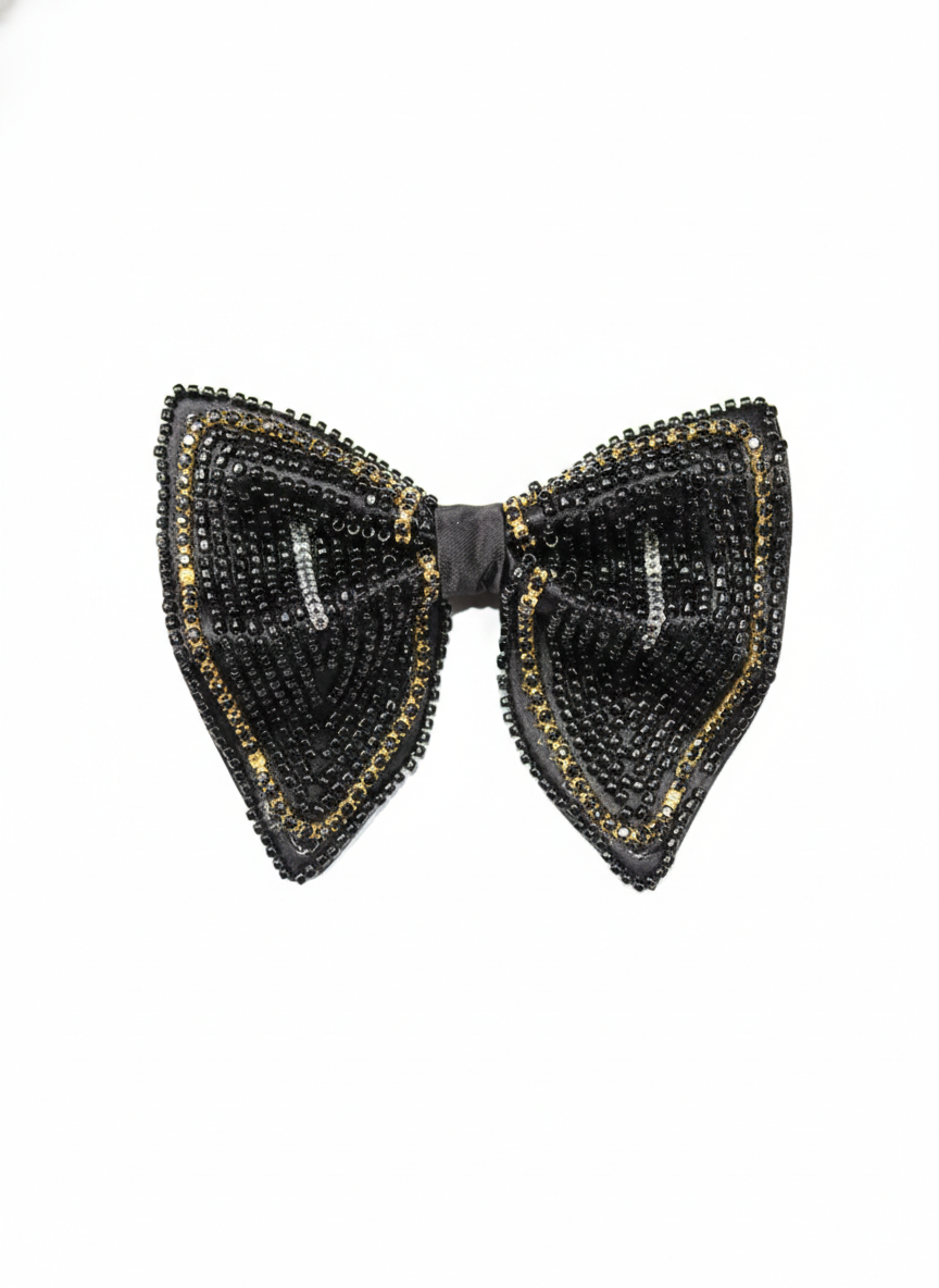 Hand-Embroidered Midnight Black Butterfly Bow Tie