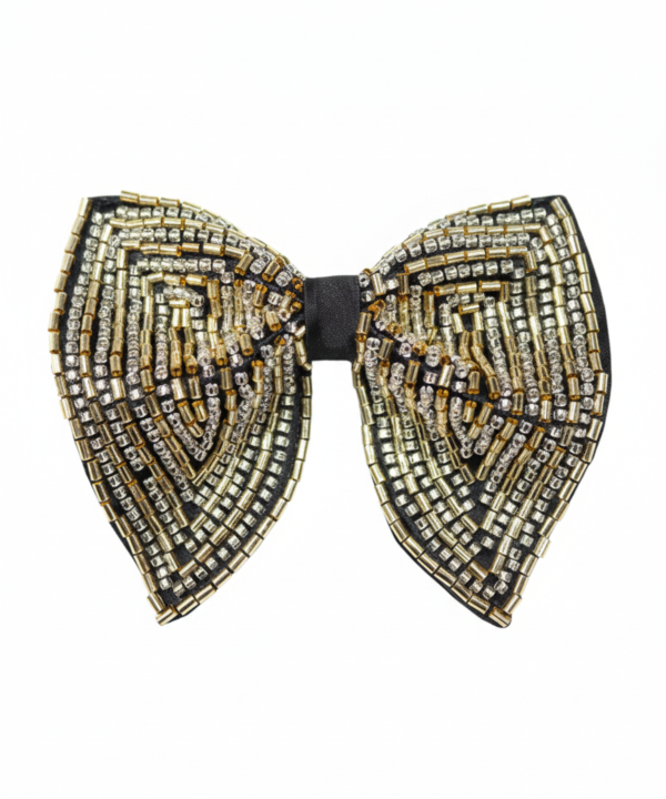 Hand-Embroidered Gold & Silver Butterfly Bow Tie