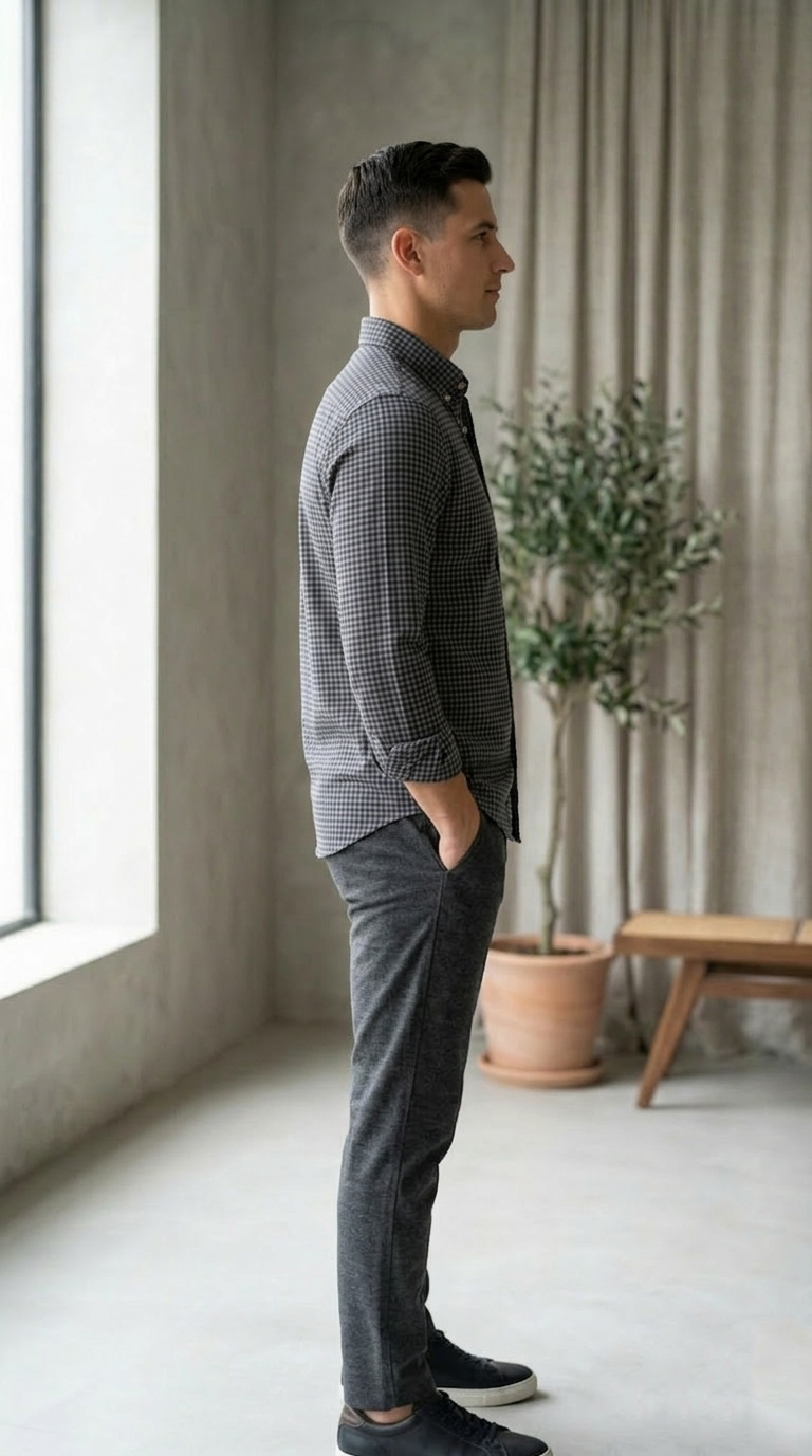 Men’s Navy Blue Checked Casual Shirt – Premium Cotton Regular Fit Button-Down Stylish Every day Wear - Image 4