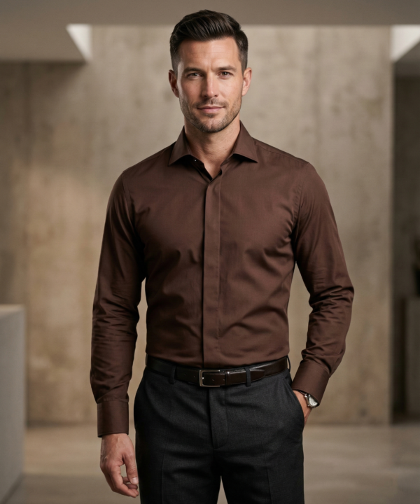 Chocolate Brown Formal Shirt for Men | Premium Cotton Blend Regular Fit Office & Business Wear Shirt