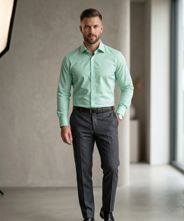 Mint Green Formal Shirt for Men | Premium Cotton Blend Regular Fit Office & Business Wear Shirt