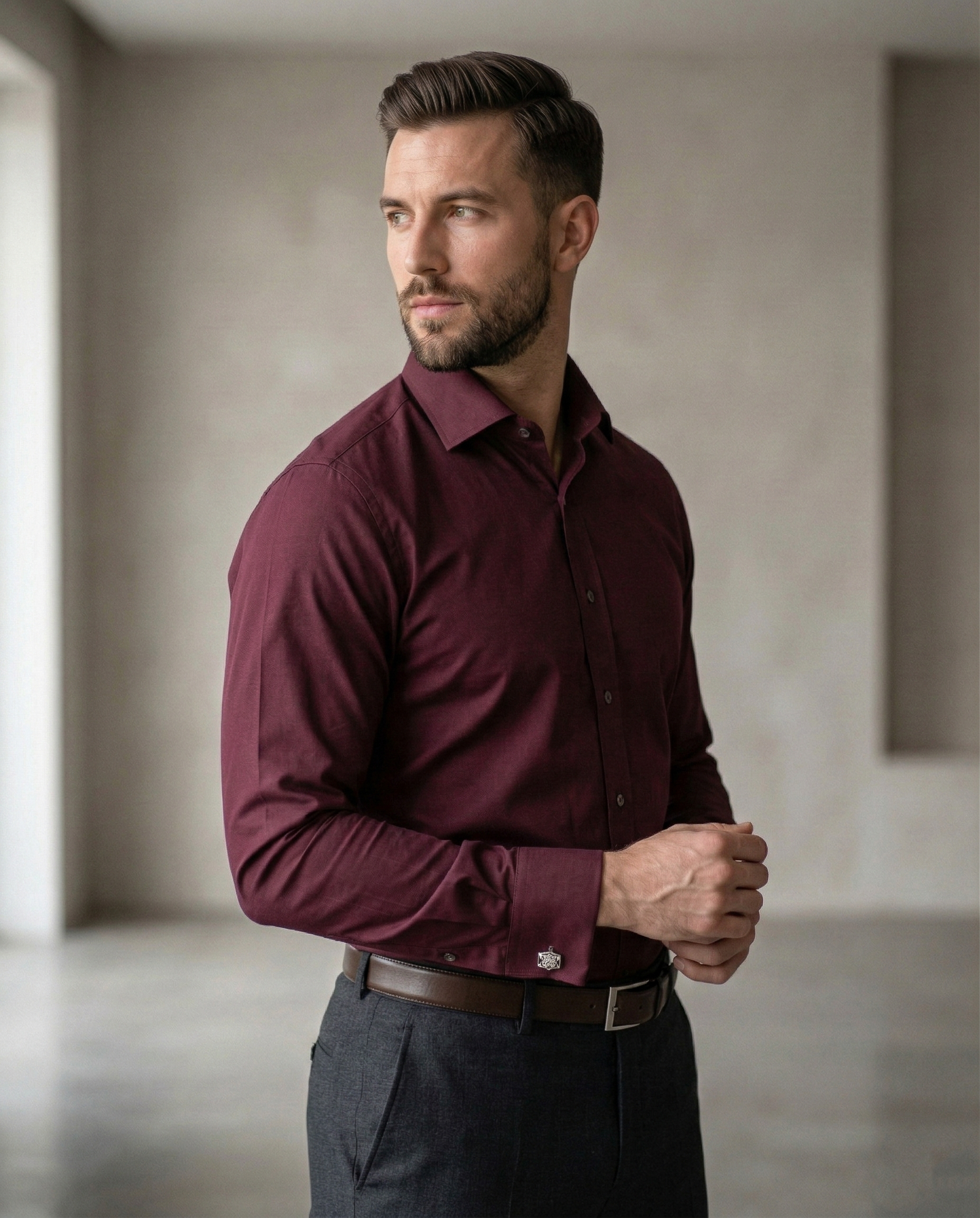Wine Color Formal Shirt for Men | Premium Cotton Blend Regular Fit Office & Business Wear Shirt. - Image 3