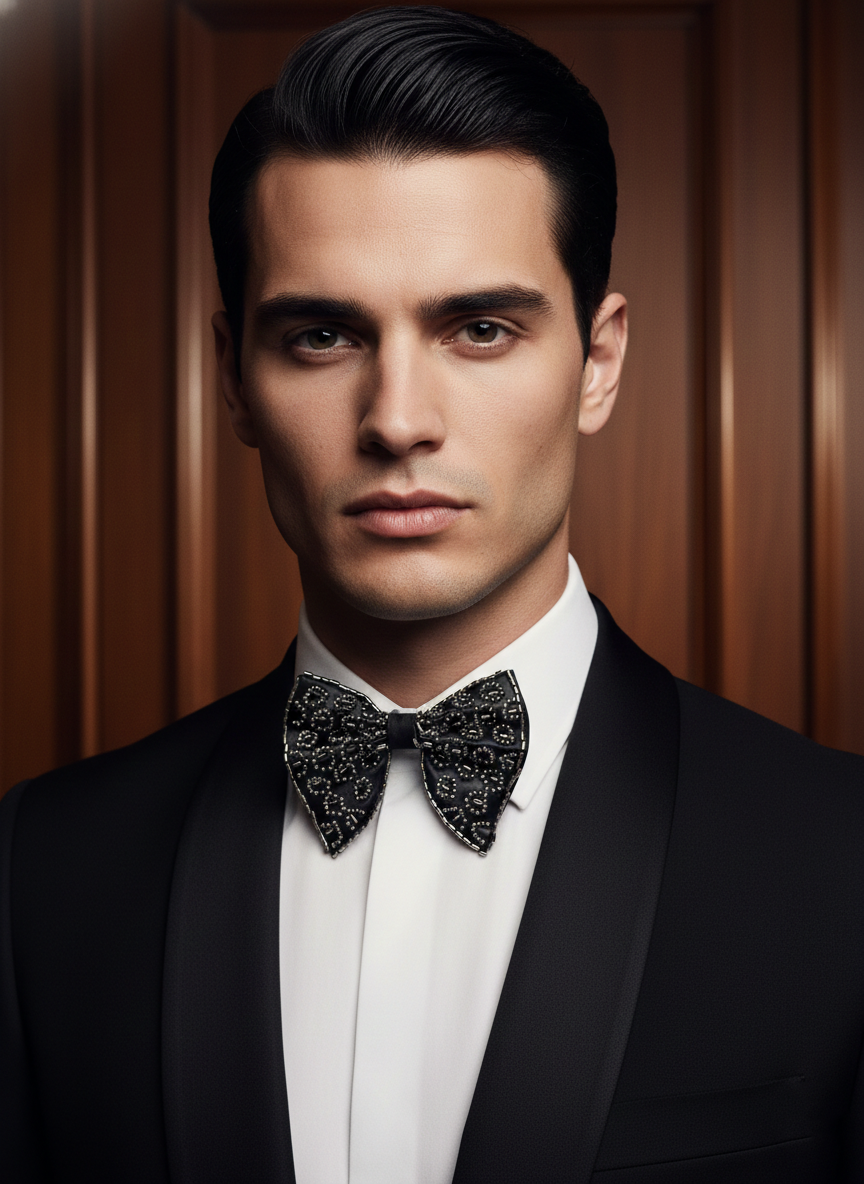 Men's Ornate Hand-Embroidered Beaded Bow Tie - Image 2