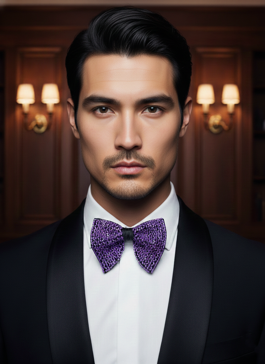 Royal Amethyst Hand-Beaded Textured Bow Tie - Image 2
