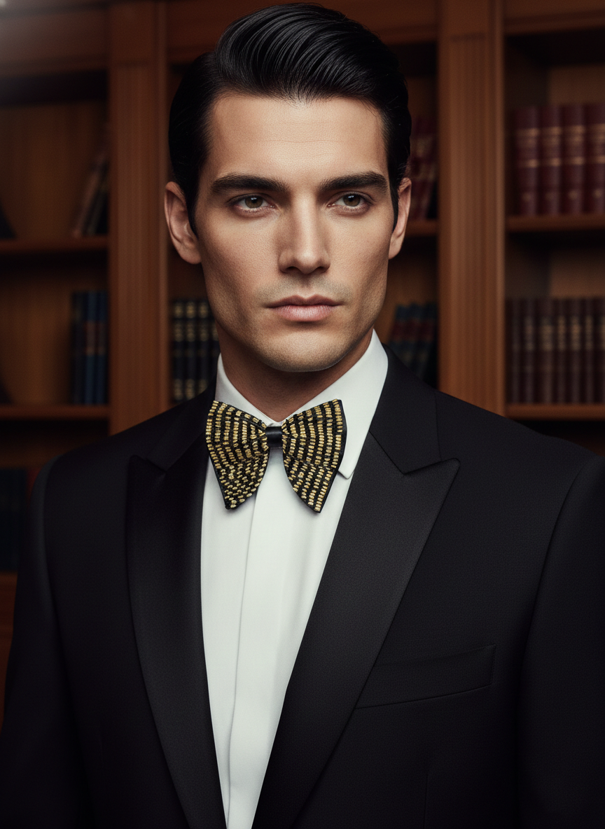 Noir & Gold Art Deco Hand-Beaded Bow Tie - Image 2