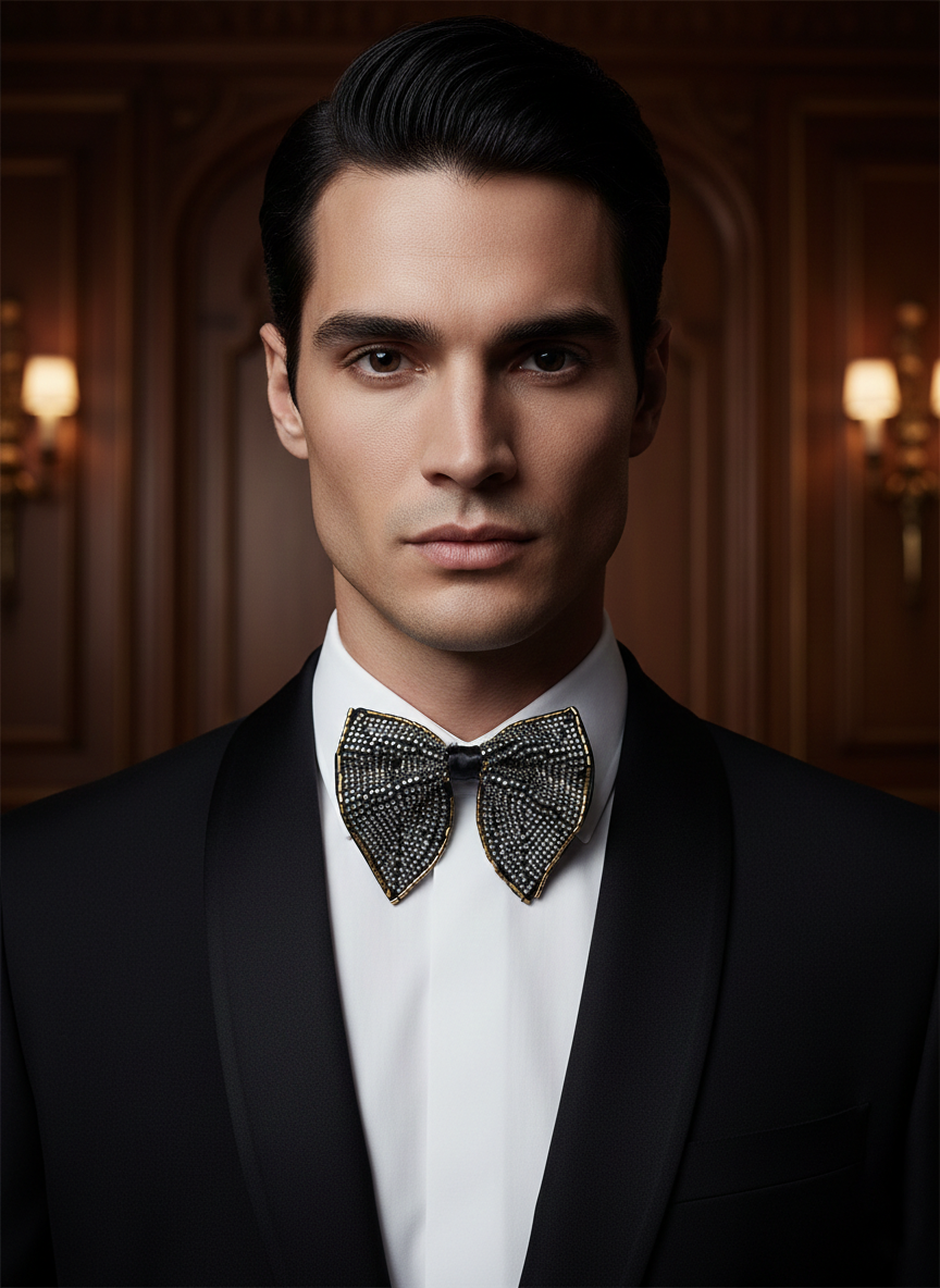 Artisan Metallic Beaded Butterfly Bow Tie - Image 2