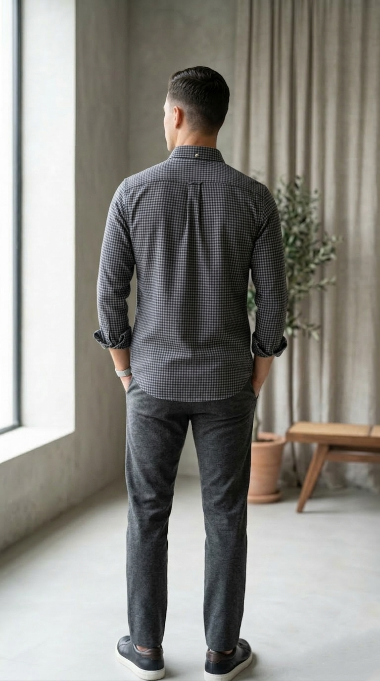 Men’s Navy Blue Checked Casual Shirt – Premium Cotton Regular Fit Button-Down Stylish Every day Wear - Image 3