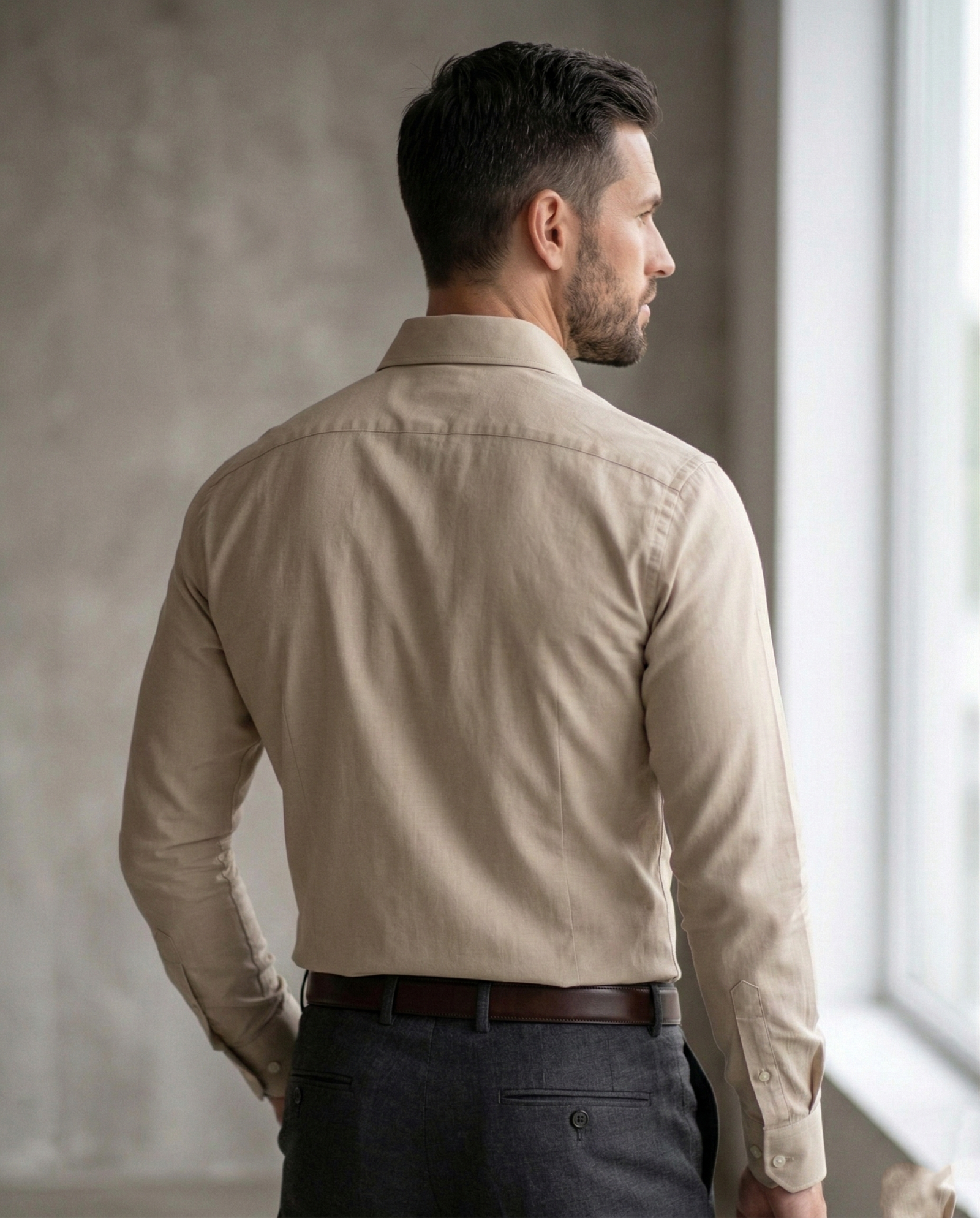 Beige Formal Shirt for Men | Premium Cotton Blend Regular Fit Office & Business Wear Shirt - Image 3