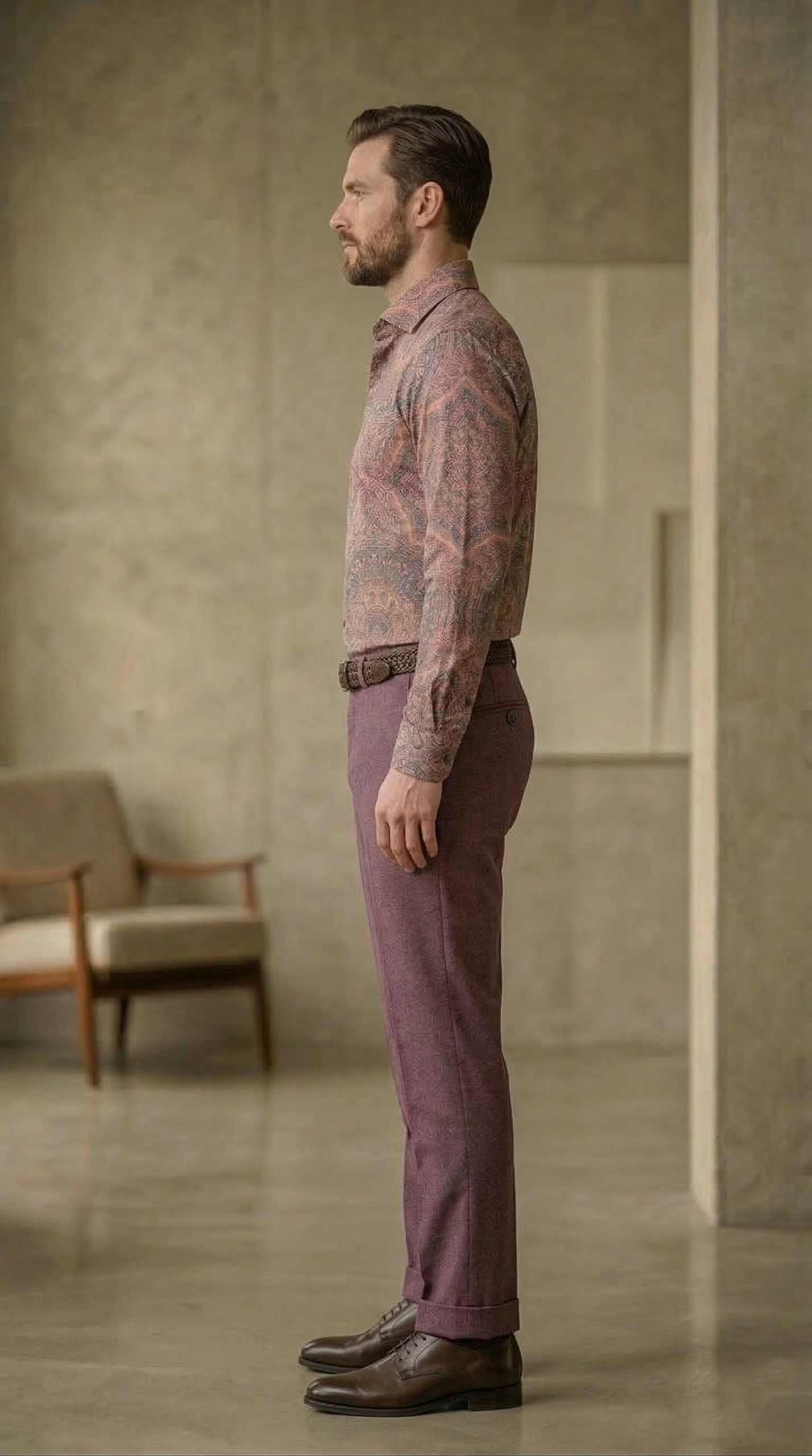 Designer Men’s Ornate Mandala Print Shirt – Sunset Copper & Plum Kaleidoscope Motif - Image 2