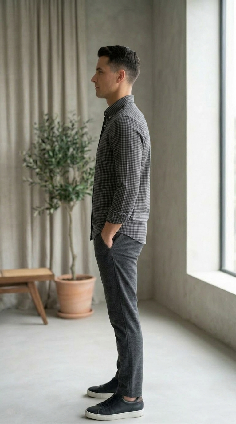 Men’s Navy Blue Checked Casual Shirt – Premium Cotton Regular Fit Button-Down Stylish Every day Wear - Image 2