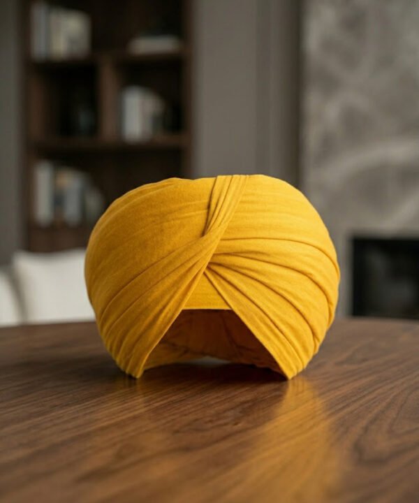 Golden Mustard Formal Turban – Radiant Pleated Stretch