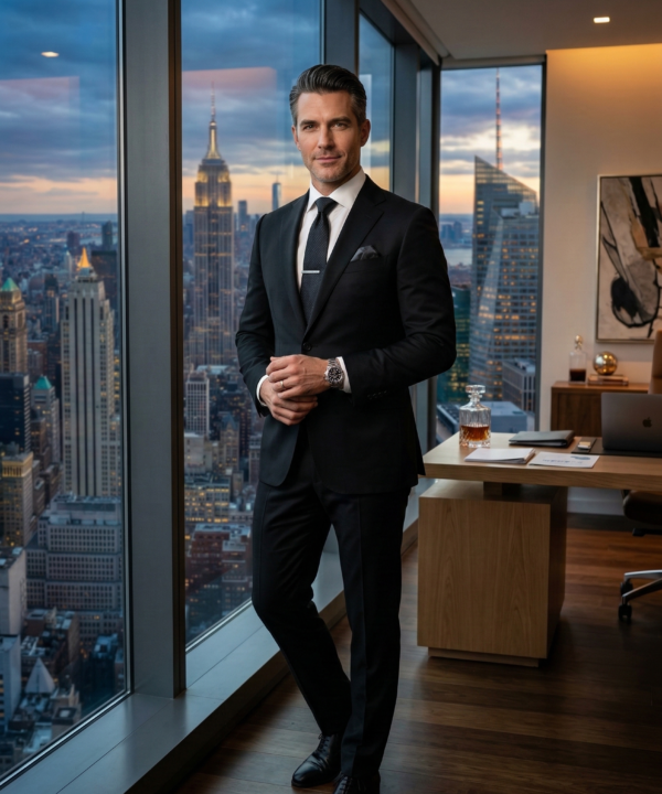 Executive Modern-Fit Business Suit – Midnight Black