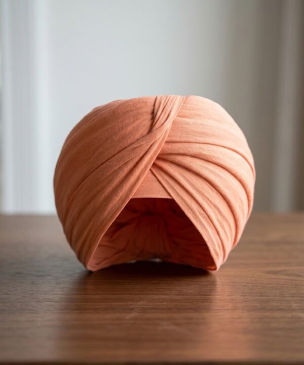 Elegant Peach Pleated Formal Turban – Soft Stretch Fit