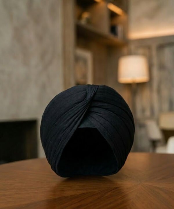 Midnight Black Formal Turban – Luxe Pleated Stretch