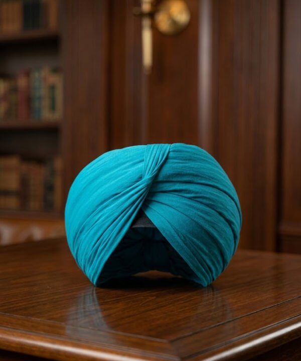 Royal Teal Pleated Formal Turban – Soft Stretch Luxe