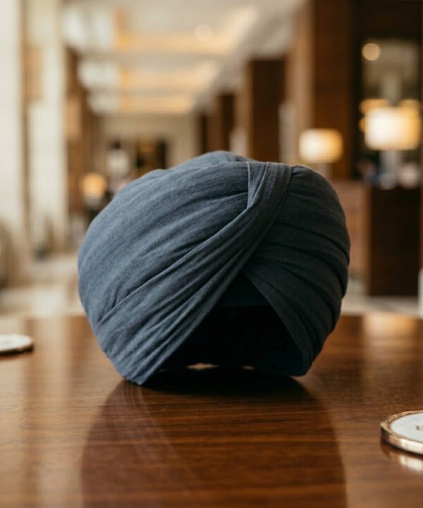 Slate Charcoal Formal Turban – Soft-Touch Pleated Wrap