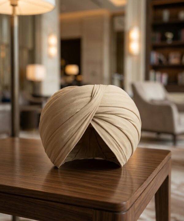 Classic Sand Beige Formal Turban – Premium Pleated Wrap