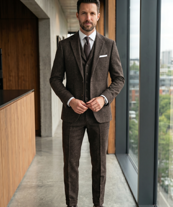 Espresso BrownMocha 3-Piece Donegal Tweed Suit