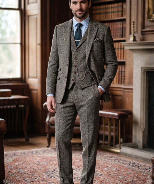 Heritage Herringbone Tweed Three-Piece Tailored Suit